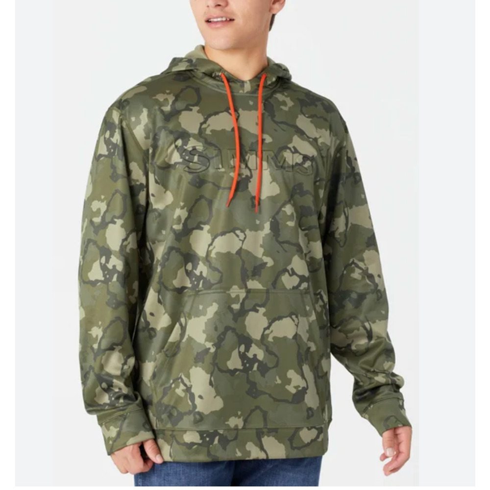 SIMMS Fishing Camo Large Challenger Hoodie Pullover Sweatshirt Raised Logo, L